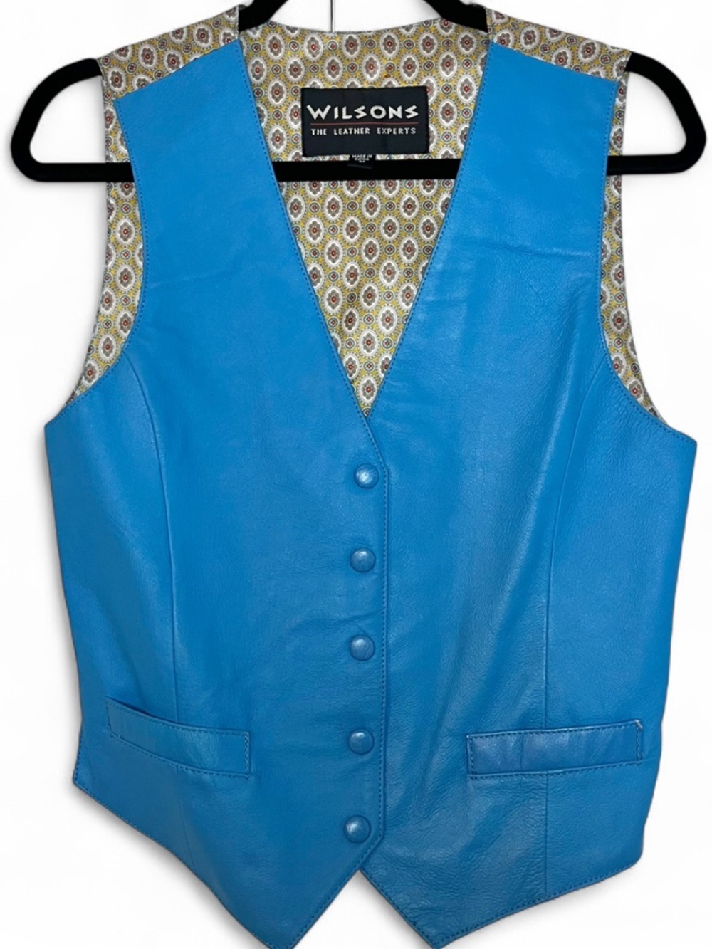 Vintage Wilsons Blue Leather Vest Rodeo Western Country Size Medium 80s 90s